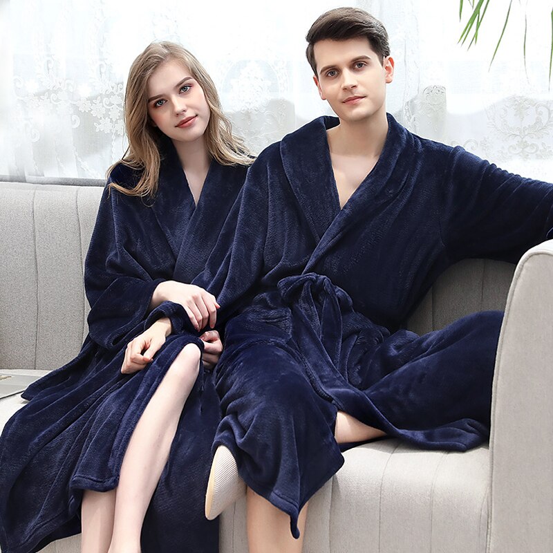 albornoz hombre kimono hombre Los de invierno Albornoz ropa de dormir pareja de franela gruesa de terciopelo traje de baño homewear con cinturón