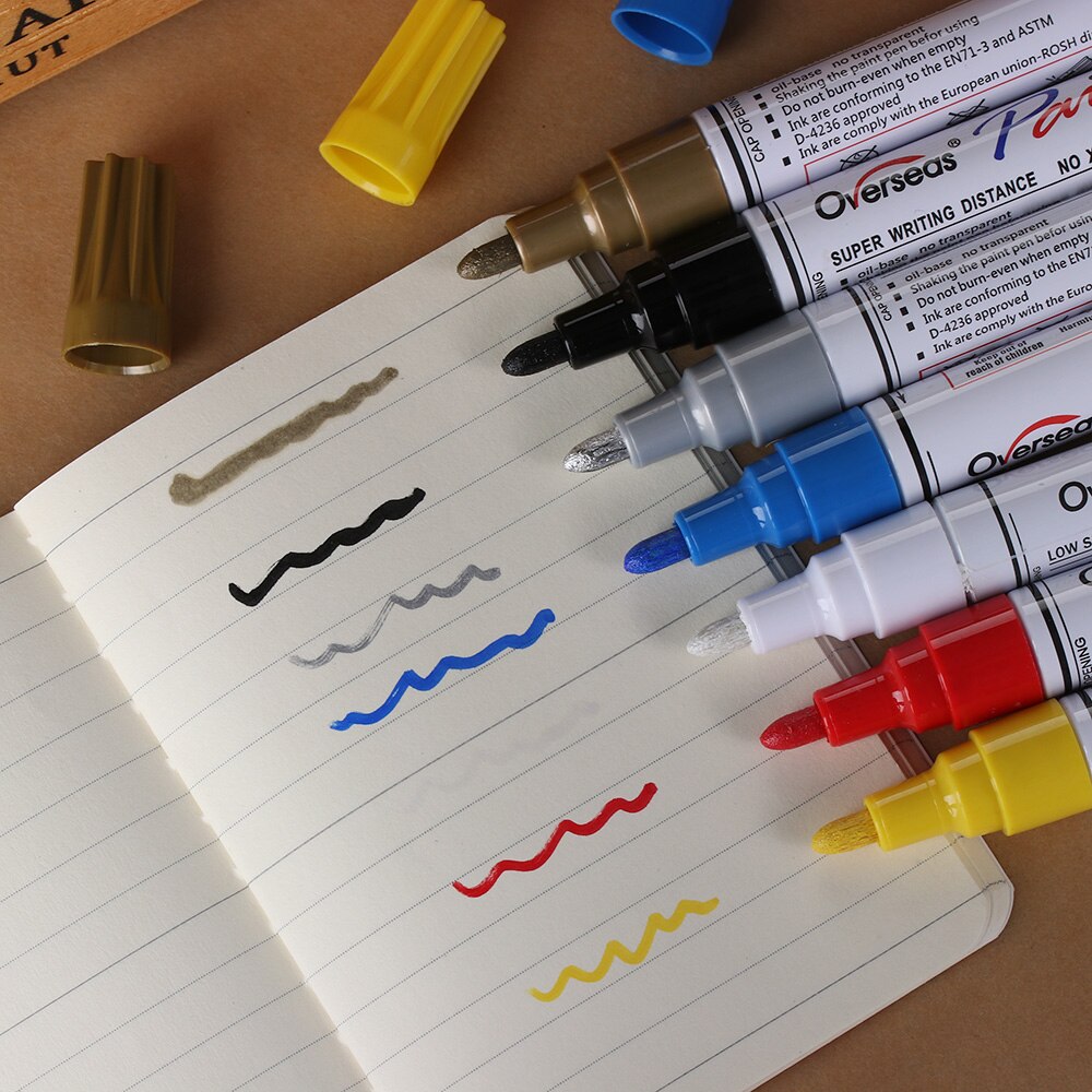7 farben Universelle Wasserdichte dauerhaft Farbe Marker Stift Auto Reifenprofil Gummi Metall Graffiti Fettige Filzstift