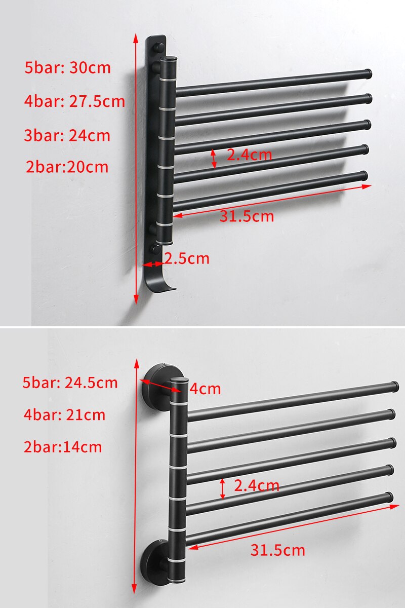 Bathroom rotating towel bar with hook stainless steel Towel rack wall mounted glue paste double towel cloakroom towel shelf