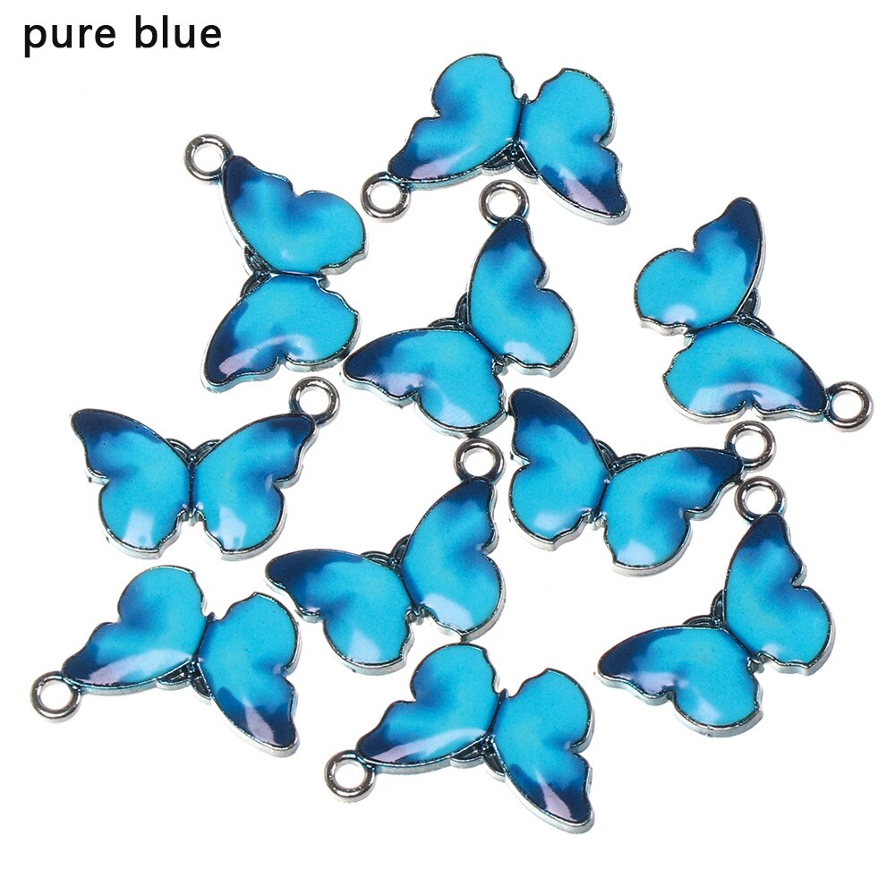 Colgantes de mariposa de esmalte azul, accesorios de joyería hechos a mano, 10 piezas: pure blue