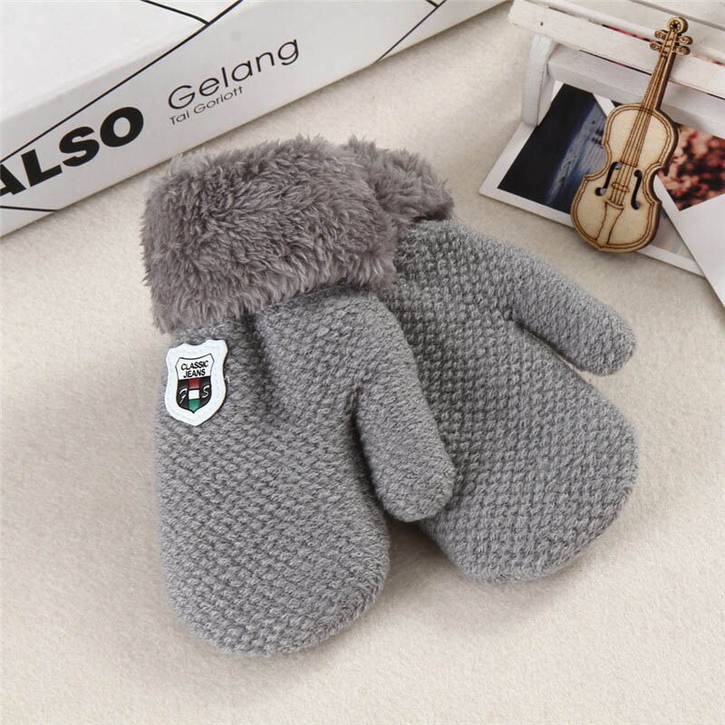 Guantes Invierno Baby Winter Baby Boys Girls Knitted Gloves Warm Rope Full Finger Mittens Gloves For Children Toddler Kids: Grey