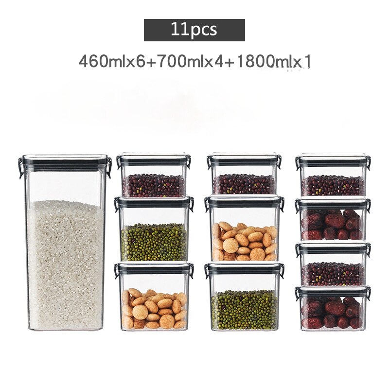 1800ml Set Stackable Kitchen Sealed Jar Plastic Food Storage Box Multigrain Storage Tank Dried Fruit Tea Jar Storage Containers: 11pcs