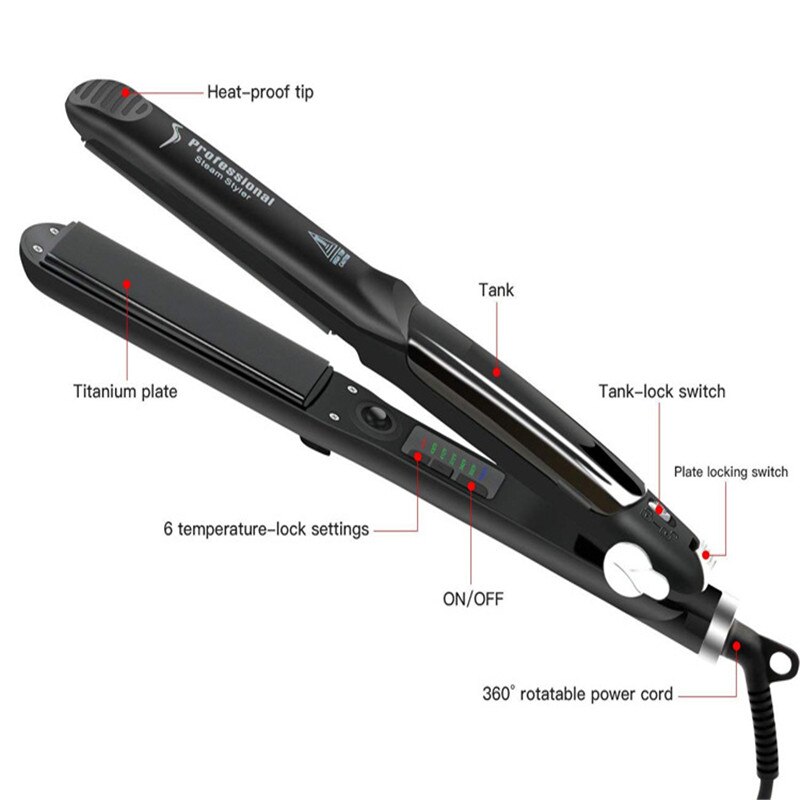 Paquete de plancha de pelo de vapor plancha de aceite de argán plancha de vapor plancha pintura de inyección 450F cuidado del cabello: Without BOX / EU