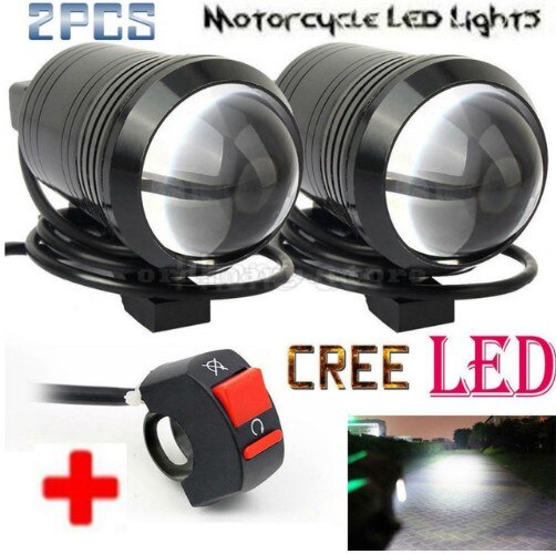 2Pcs Fisheye Lens U1 Led Motorfiets Universele Werk Light Koplamp Driving Fog Spot Hoofd Lamp Night Veiligheid + 1 stuks Gratis Switc