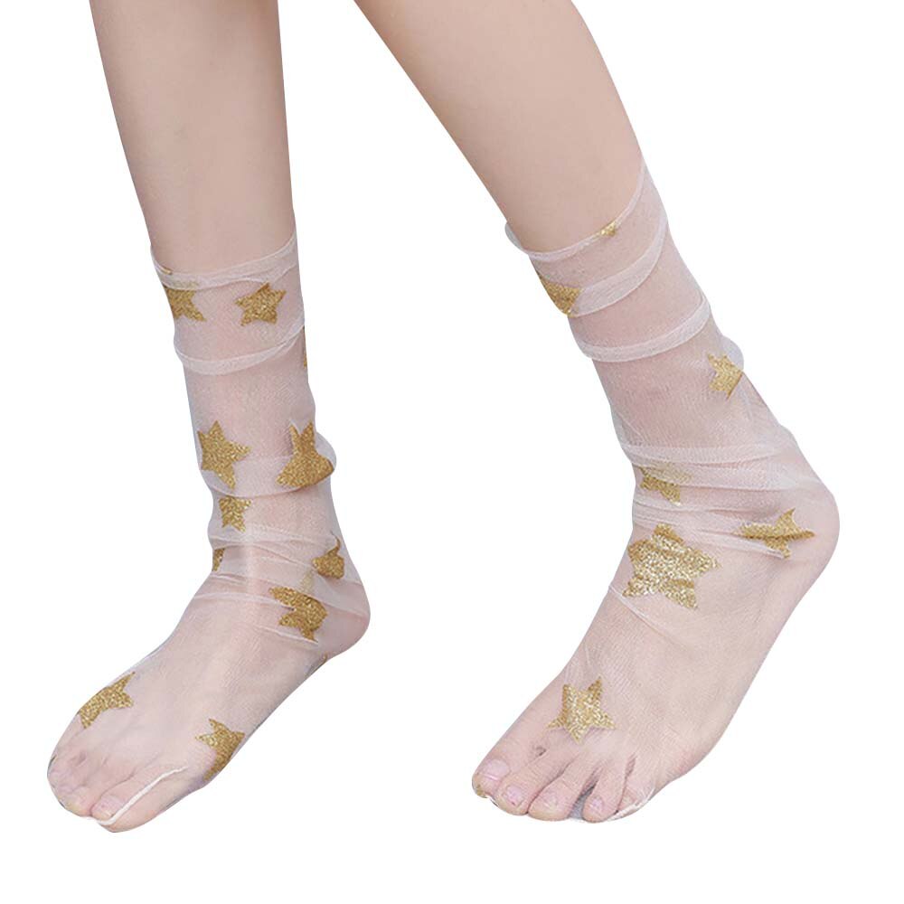 Frauen funkeln verlieren schier Tüll Socken transparent Glänzenden Stern Gittergewebe schlapp Socken Sommer Spitze Strumpfwaren Accessoires: Weiß golden Stern