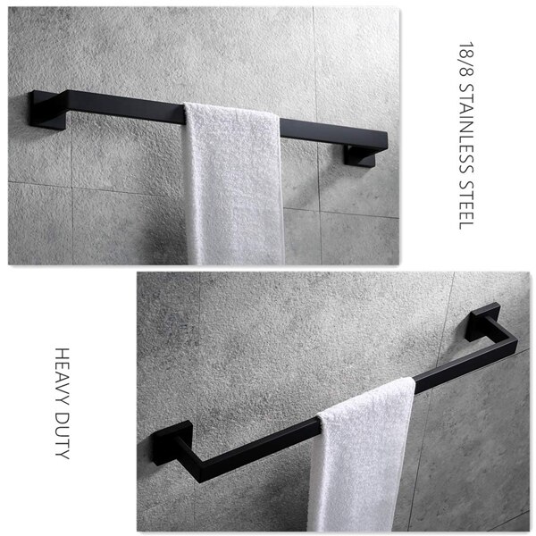 Premium rustfrit stål håndklædestang sort håndklædestativ vægmonteret håndklædestang håndklædestang til badeværelse, mat sort , 16- tommer