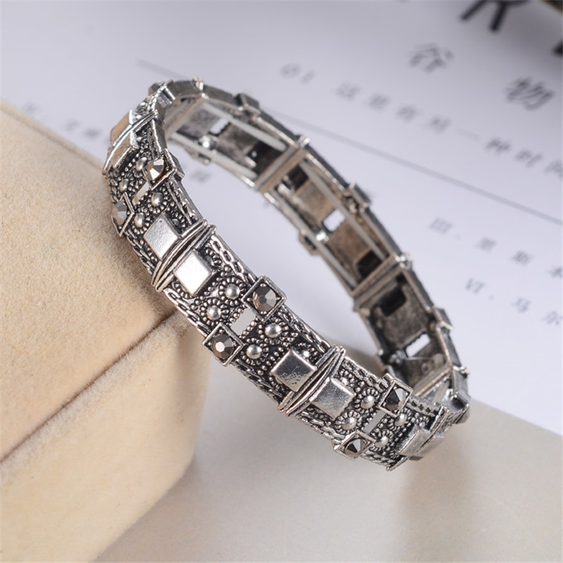 Silber-farbe Manschette Armbinde Für Frauen Ethnische Schmuck Jahrgang Kristall Stein Armbänder Gold Bohemien Breite Armreifen pulseras: grau 5  Silber-
