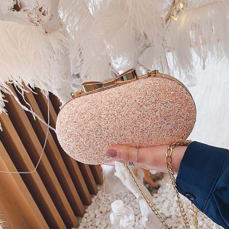 Luksus kvinner kveld veske fest bankett glitter bag for kvinner jenter bryllup clutches håndveske kjede skulder bag bolsas mujer: Rosa