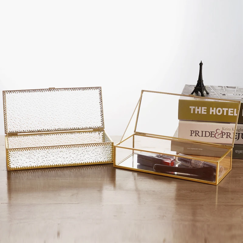 Geometry Glass Jewelry Box Accessories desktop makeup mirror Multifunction Storage Display Boxes & Bins