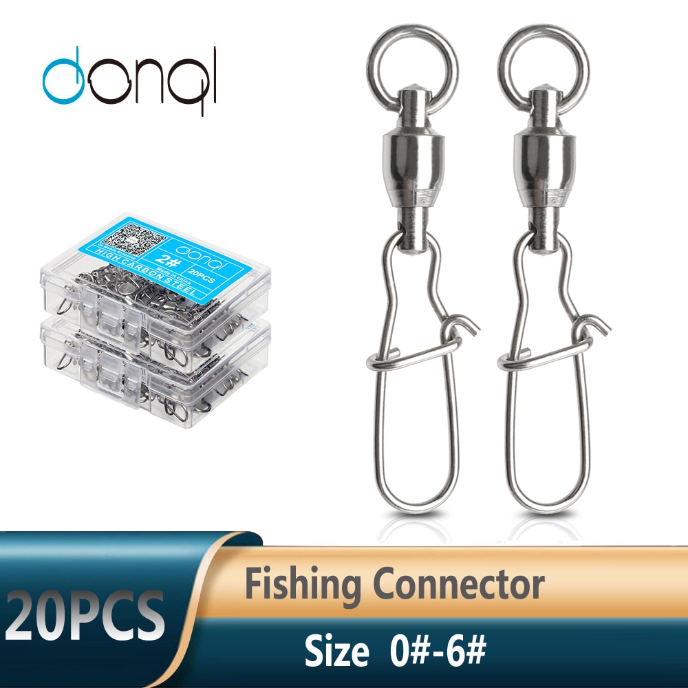 DONQL 20pcs/Box Reinforced Fishing Swivels Connector Interlock Snap 0#-6# Strong Ball Bearing Rolling Swivel Link Fishing Tackle