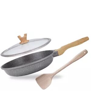 Wok antiaanbakpan geen rook platte bodem kookpan huishoudelijke koekenpan inductiekookpan gietijzeren pan kookwok: 24cm met deksel