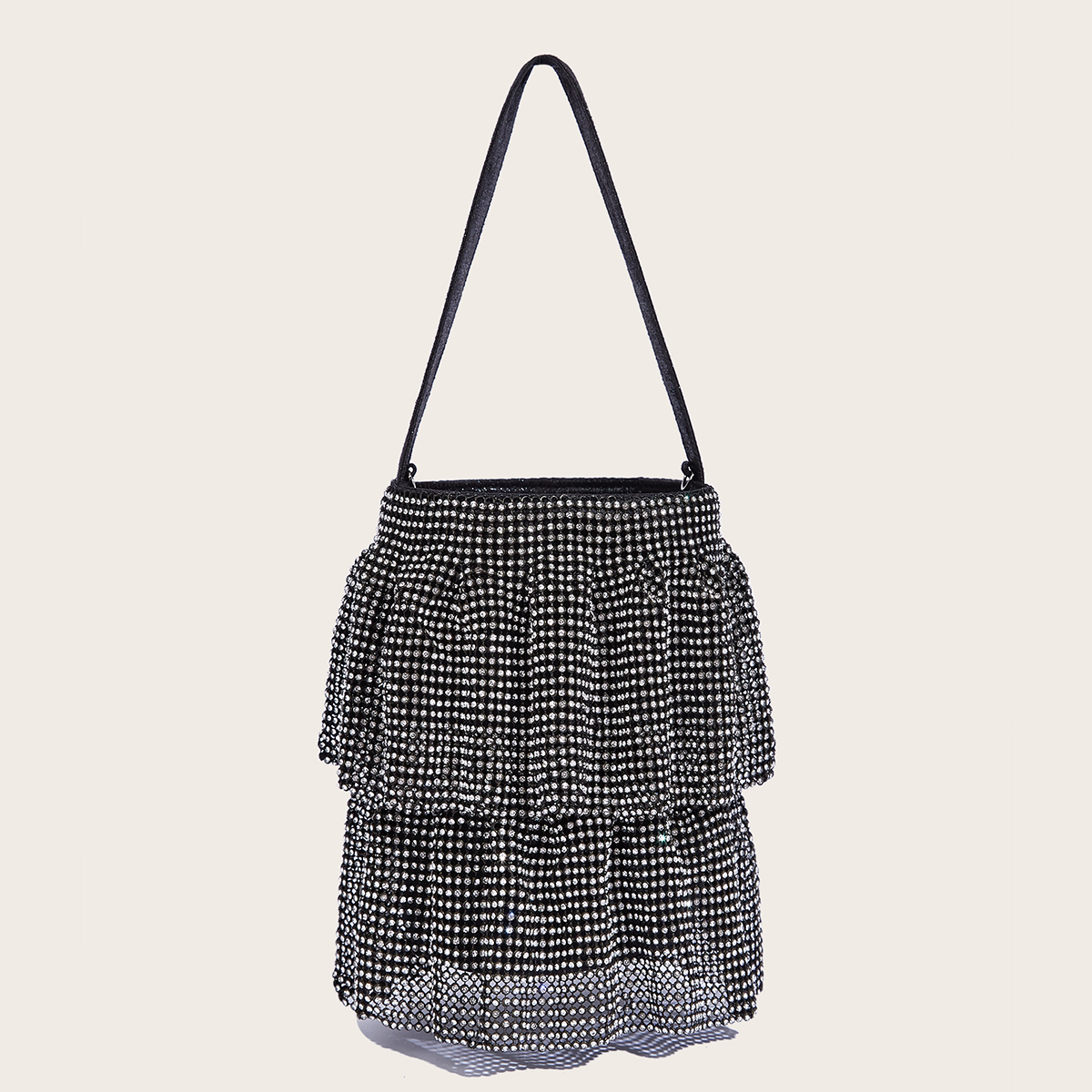 Luxe Avondtas Sprankelende Strass Party Tas Voor Dames Modieuze Gouden Handtas Met Trekkoord Schoudertas: Black