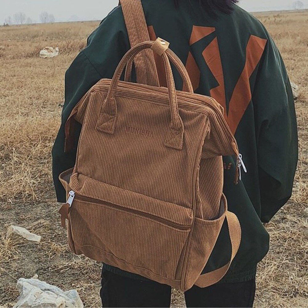 Women Corduroy Backpacks School Bags For Teenager Girls Mochila Larger Capacity Casual Travel Backpacks Female Rucksack Sac