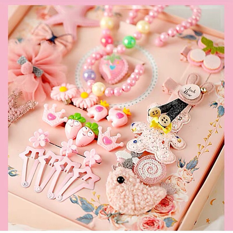 28 Stks/set Kids Hoofddeksels Set Baby Meisje Haarspelden Boog Haar Accessoires Met Doos Leuke Baby Hoofdband Haar Clips Verjaardag