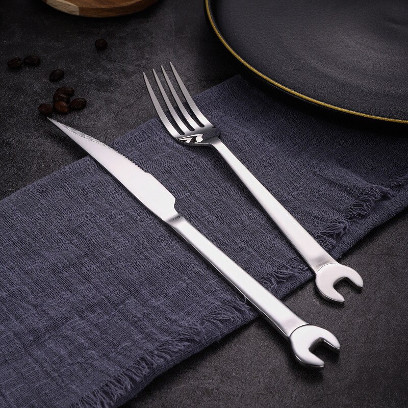 6Pcs Wrench Shape Tea Fork Spoon Knife 304Stainless Steel Dinner Spoon Coffee Cutlery Set Tableware Kitchen Accessories