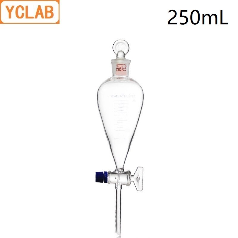 YCLAB 250 mL embudo separador forma de pera con suelo de graduación en tapón de vidrio y equipo de química de laboratorio Stopcock