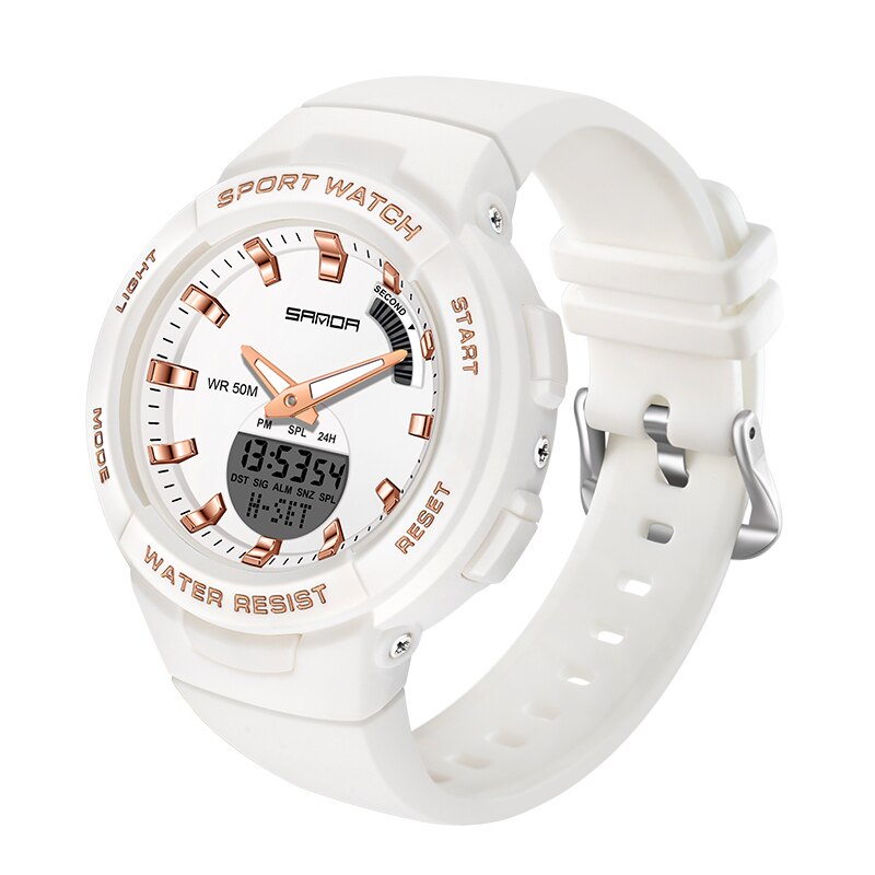 Roségouden zilveren horloges voor dames, sanda merk dames, digitaal quartz dameshorloge, polshorloge voor meisjes en jongens, gratis verzending