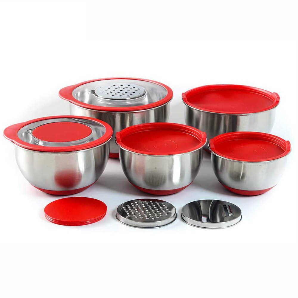 22cm 3500ml Küche Edelstahl Ei Rührgerät Schüssel Gemüse Reibe Obst Salat Mischen Schalen Silikon Griff Nicht-Unterhose Unterseite