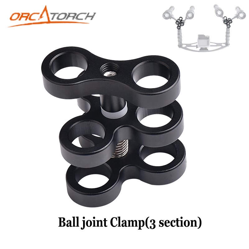 Aluminium kugleledsarme 3 sektions kugleklemme 3 monteringshul til dykning undervandsfotografering kamera armbakke gopro led lys