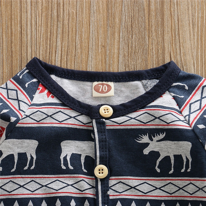 Nyfødt julebukser langærmet hjorteprint babypige bukser jule baby drenge jumpsuit juletøj til småbørn baby drenge outfit