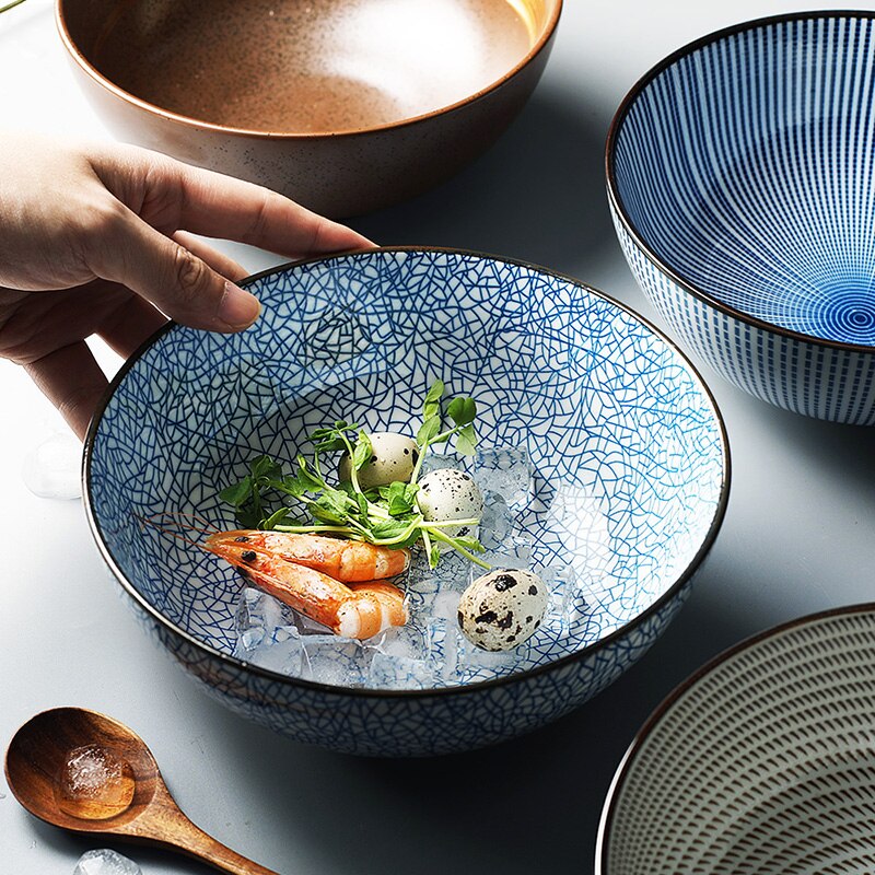 8 tum japansk ramen skål keramisk nudelskål rand stor soppskål restaurang hushåll retro skål servis