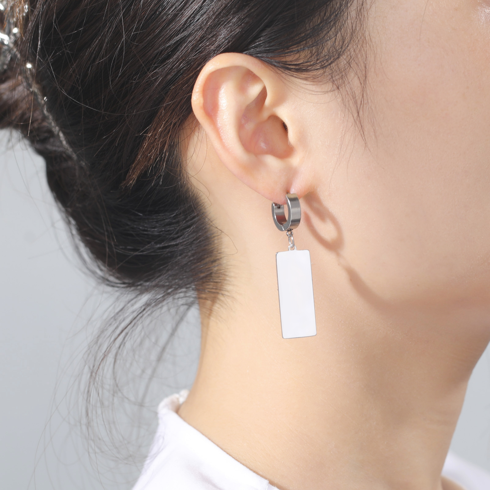 Pendientes colgantes rectangulares brillantes, pendientes geométricos de acero inoxidable para mujer, joyería de tendencia Simple, de