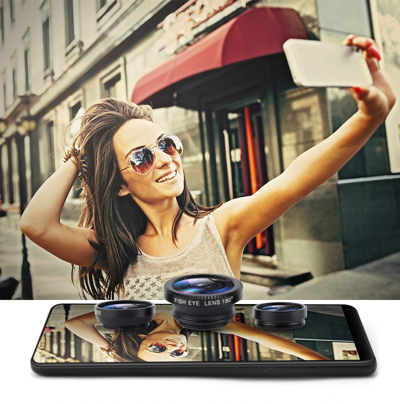 Universal 3 In1 Wide Angle Macro Fisheye Lens Camera Mobile Phone Lenses Fish Eye Lentes For iPhone XR Smartphone Microscope