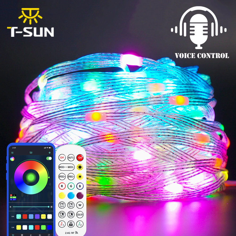Guirlande lumineuse LED 5M/10M/15M/20M/40M, contrôle par application, IP65, guirlande lumineuse féerique d'extérieur pour noël, , fête, anniversaire, décor: O