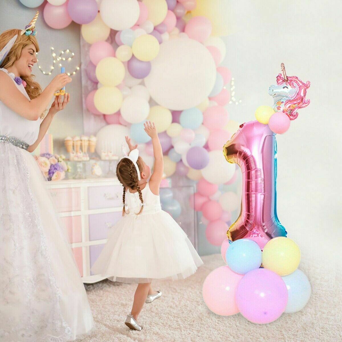 32'' Giant Number Foil Latex Balloon Rainbow Happy Birthday Kids Favor Unicorn Party Decor Gender Reveal Baby Shower Girl