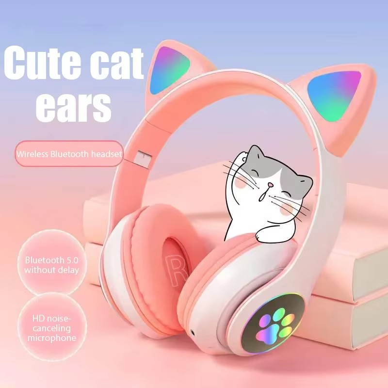 JST-28 auriculares inalámbricos con orejas de gato auriculares Bluetooth auriculares de música estéreo auriculares deportivos Bluetooth para juegos con micrófono para teléfonos