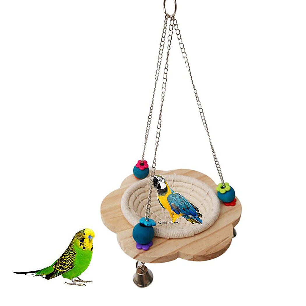 Handmade Wood Bird Nest Multipurpose Hanging Cave Bird House Swing Toy for Parrots