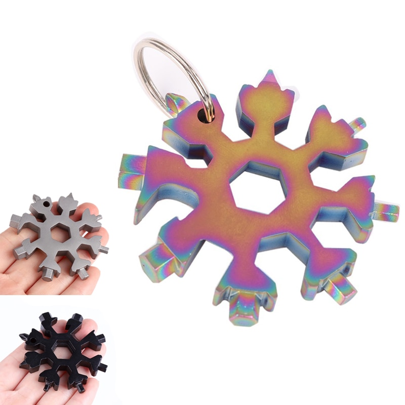 18 en 1 flocon de neige clé outil de poche porte-clés clé hexagonale multifonction polyvalent camp survivre en plein air randonnée cyclisme vélo outils