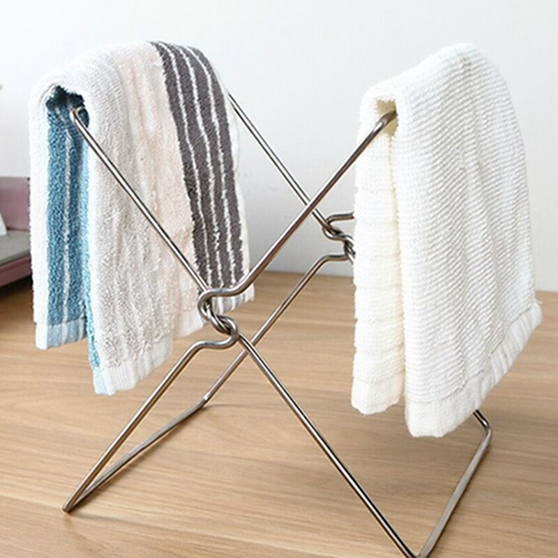 Plastic Bag Hanging Rack Stand Rack Stainless Steel Garbage Bag Kitchen Rag Folding Garbage Storage Clean Bags