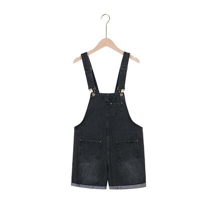 Pregnant Women Summer Suspenders Braces Denim Shorts Jeans Adjustable Strap High Waist Maternity Cotton Overalls Loose Jumpsuits: Black / L
