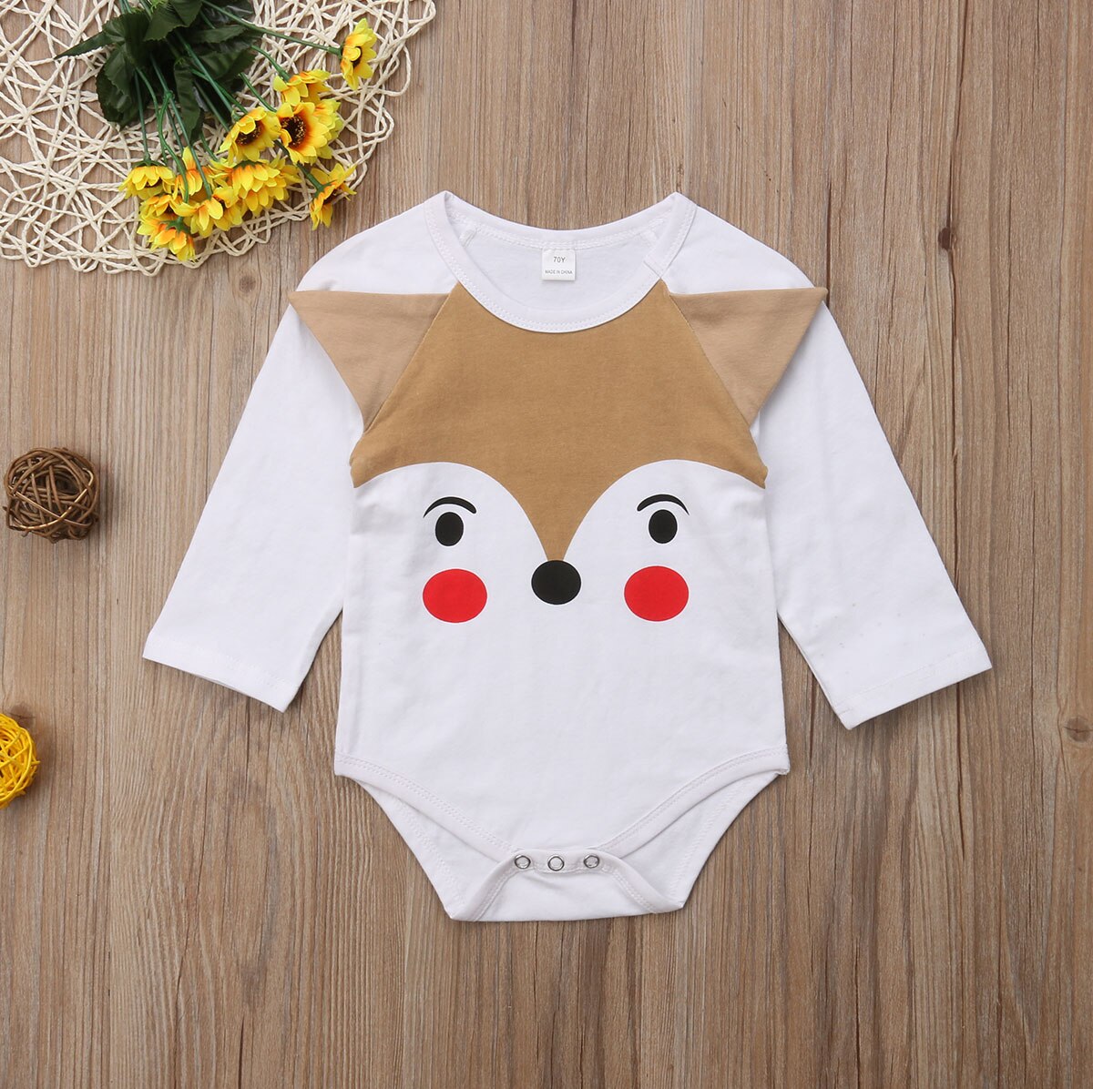 Brand Newborn Infant Baby Girl Boy Bodysuit Long Sleeve Cartoon 3D Ears White Cotton Jumpsuits Outfit Autumn 0-24M