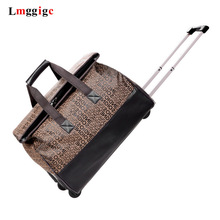 Women 16 inch Travel Suitcase PU leather Luggage bag rolling box