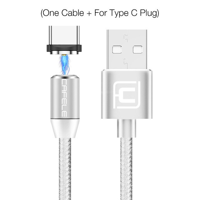 Cafele Magnetische Usb C Kabel/Micro Usb/Voor Iphone Xs 8 7 6 Kabel Nylon Weave Usb Type C Kabel 100 Cm/200 Cm Dc 5V 2.4A Max: Silver for Type C