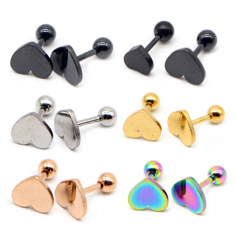 Alisouy 2Pcs Rvs Oorbellen Kleine Engagement Minimalistische Hart Liefde Stud Goud Zilver Kleur Stud Oorbellen Leuke