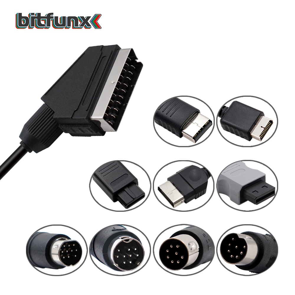 Bitfunx Scart Cable 1,8 m para PS2/PS1/Dreamcast/SEGA MD1/MD2Megadrive 1/Génesis 1/XBOX/WII/Saturn Video juego de Cable