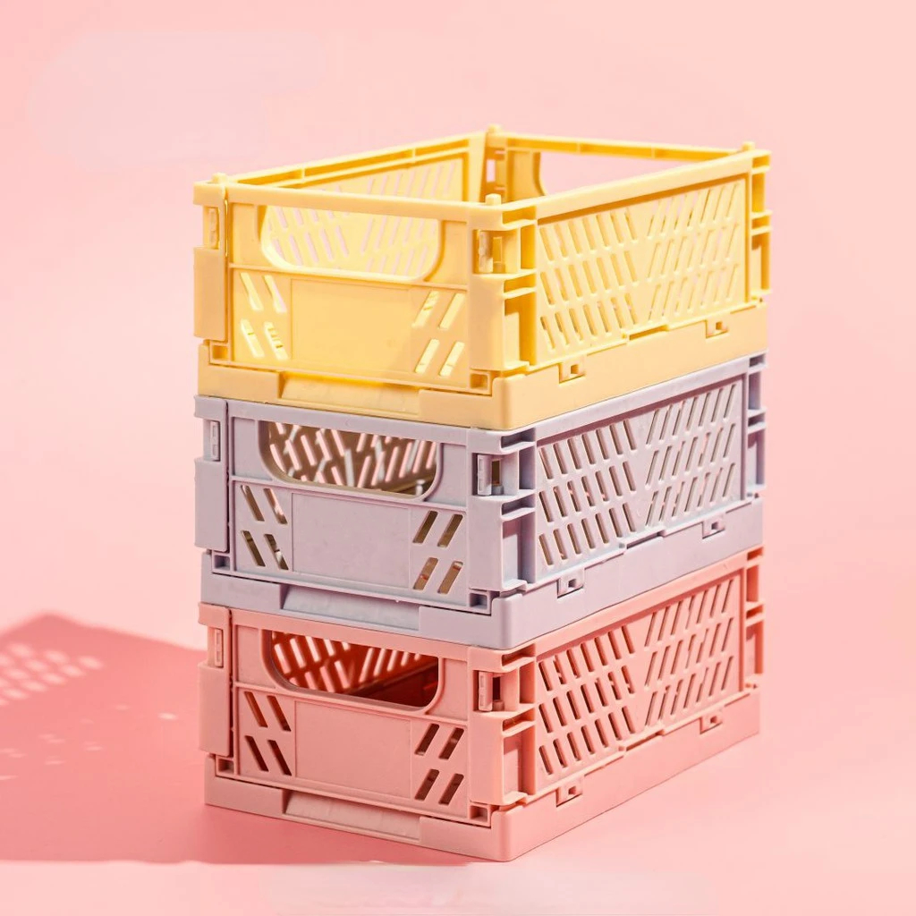 Faltbare Aufbewahrungskiste aus Kunststoff, zusammenklappbarer Boxkorb, stapelbar, niedlicher Make-up-Schmuck, Spielzeugboxen für Aufbewahrungsbox, Organizer, tragbar