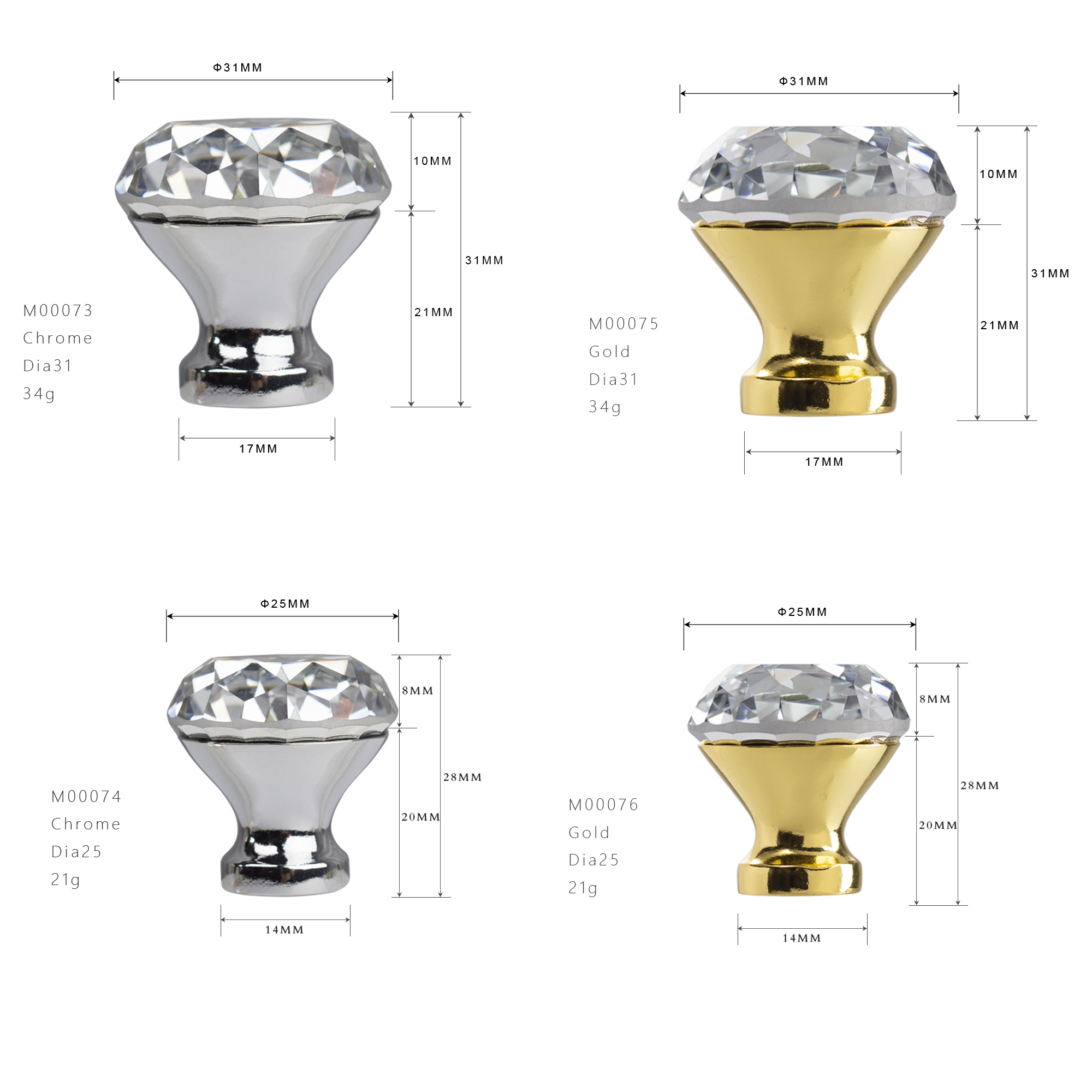 Keenkee Keuken Meubels Kast Deurgrepen Lade Handvat Kast Deurknop Lade Pull Kristal Met Chroom Goud Kleur