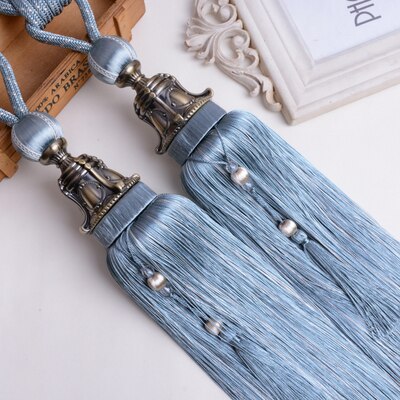 Europa 2 stuks gordijn kwasten franje borstel banden strikken hangende bindtouwen riem gesp haak houder gordijn accessoires strik: Lichtblauw