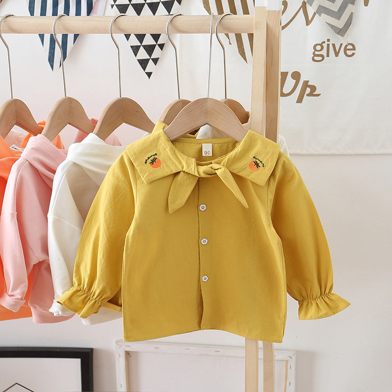 Bébé filles chemise petit enfant en bas âge printemps coton Blouse infantile Fruit motif revers doux décontracté mignon confortable vêtements pleine manches: yellow / 100