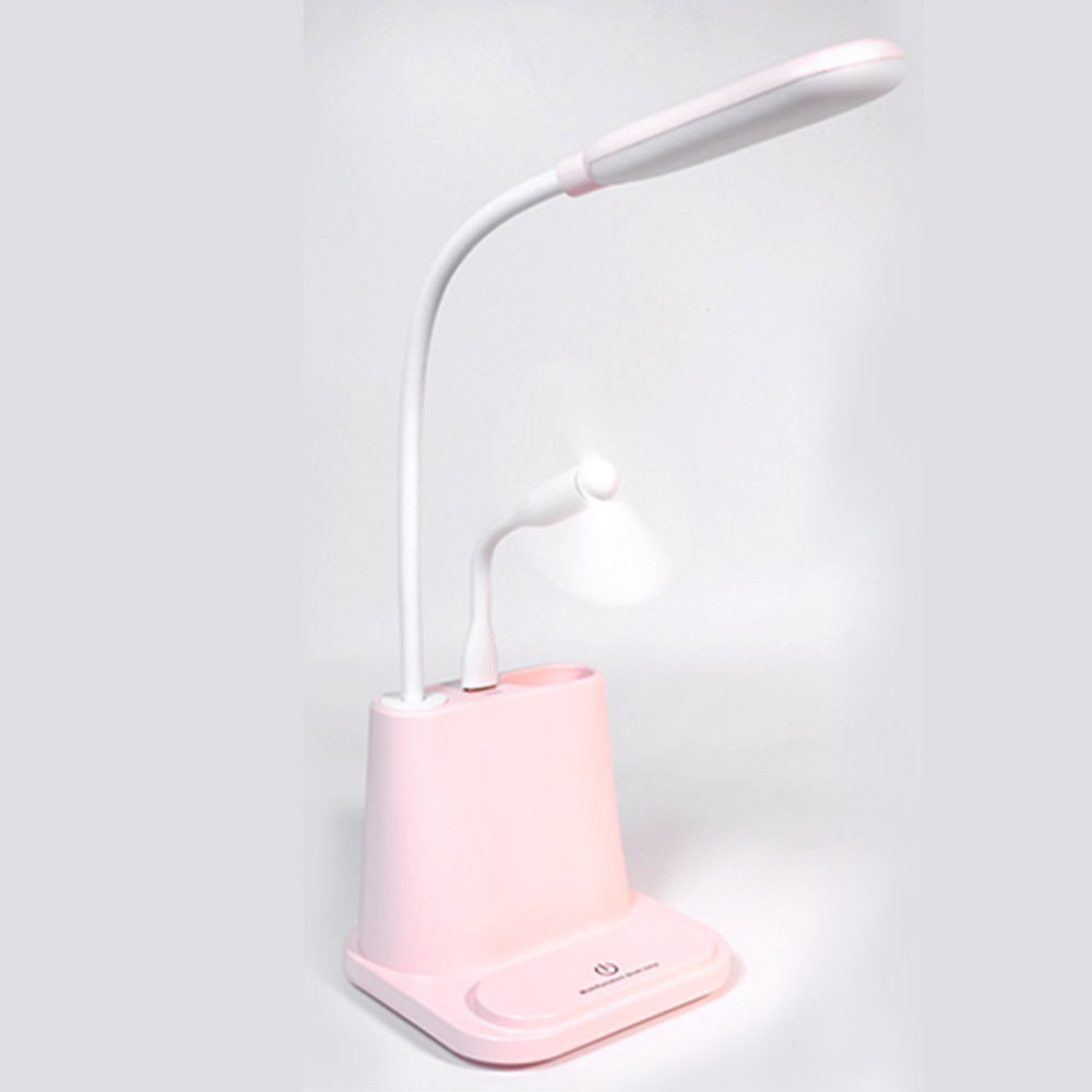 Multifunctionele Tafellamp Pen Houder Luchtkoeler Fan Usb Oplaadbare Led Verstelbare Nachtlampje 3in1 Desktop Led Leeslamp: pink with fan