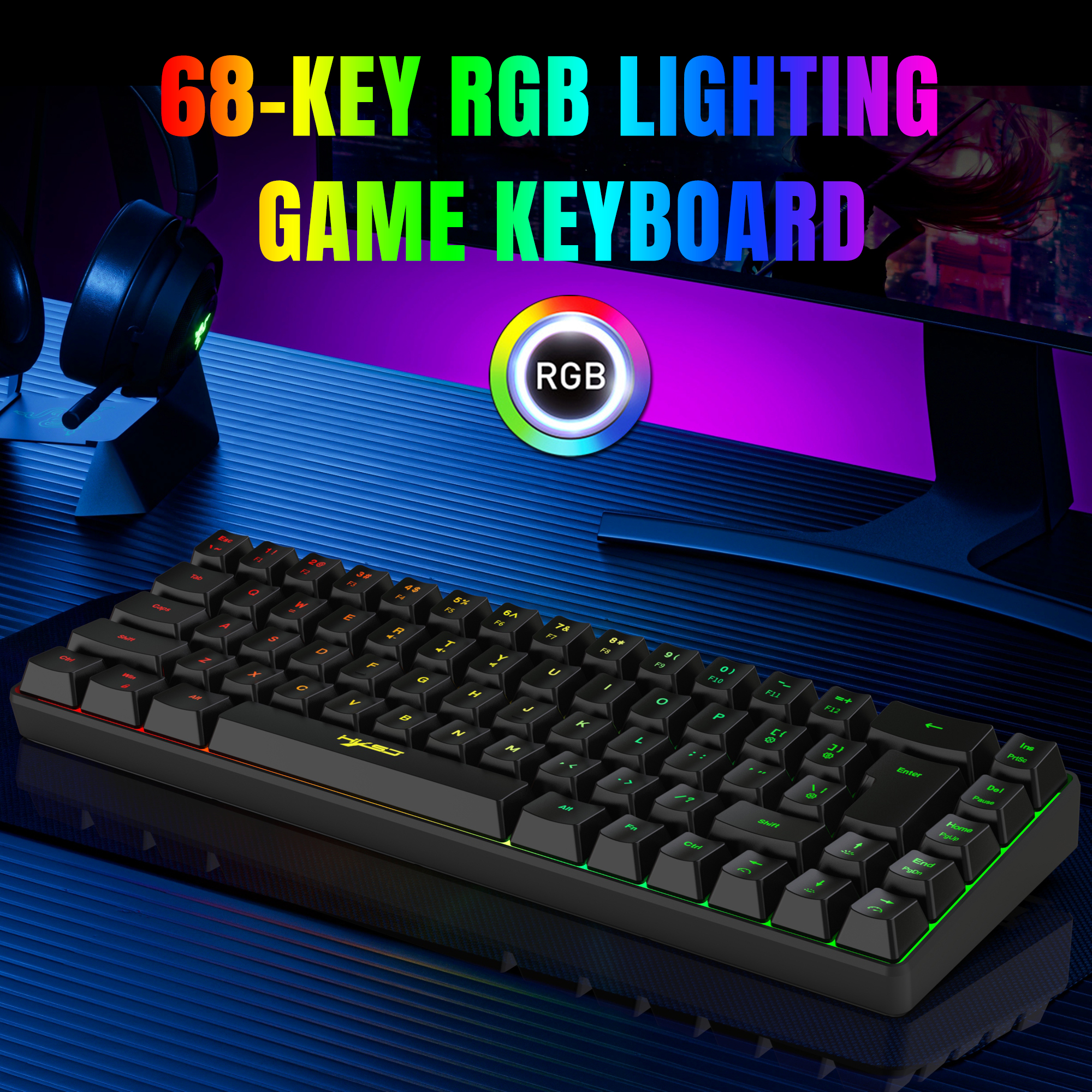 60% Percent Gaming Keyboard, Ergonomic Small Mini membrane Keyboard Compact RGB Backlit Keyboard for Windows, PC, Laptop, Gaming: black