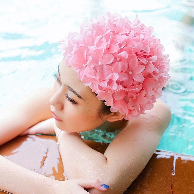 Sombrero de baño con pétalos 3D para mujer, gorro de baño con flores para piscina, novedad de