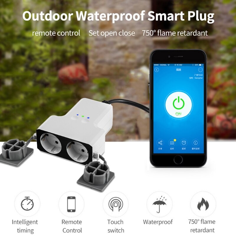 Dual WIFI Smart Waterproof Socket IP44 Outdoor Smart Plug Outlets Tuya Works with Smart Life Home App Timer