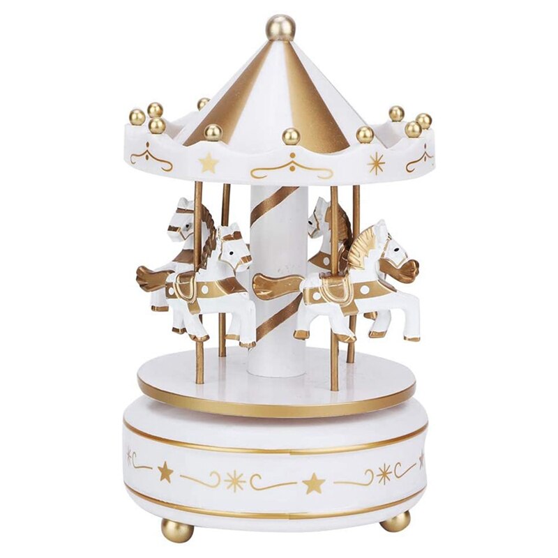 Music Box Merry Go Round Music Box Room Decorations Rotatable Wind Up Music Box Best for Boys Girls: White Gold