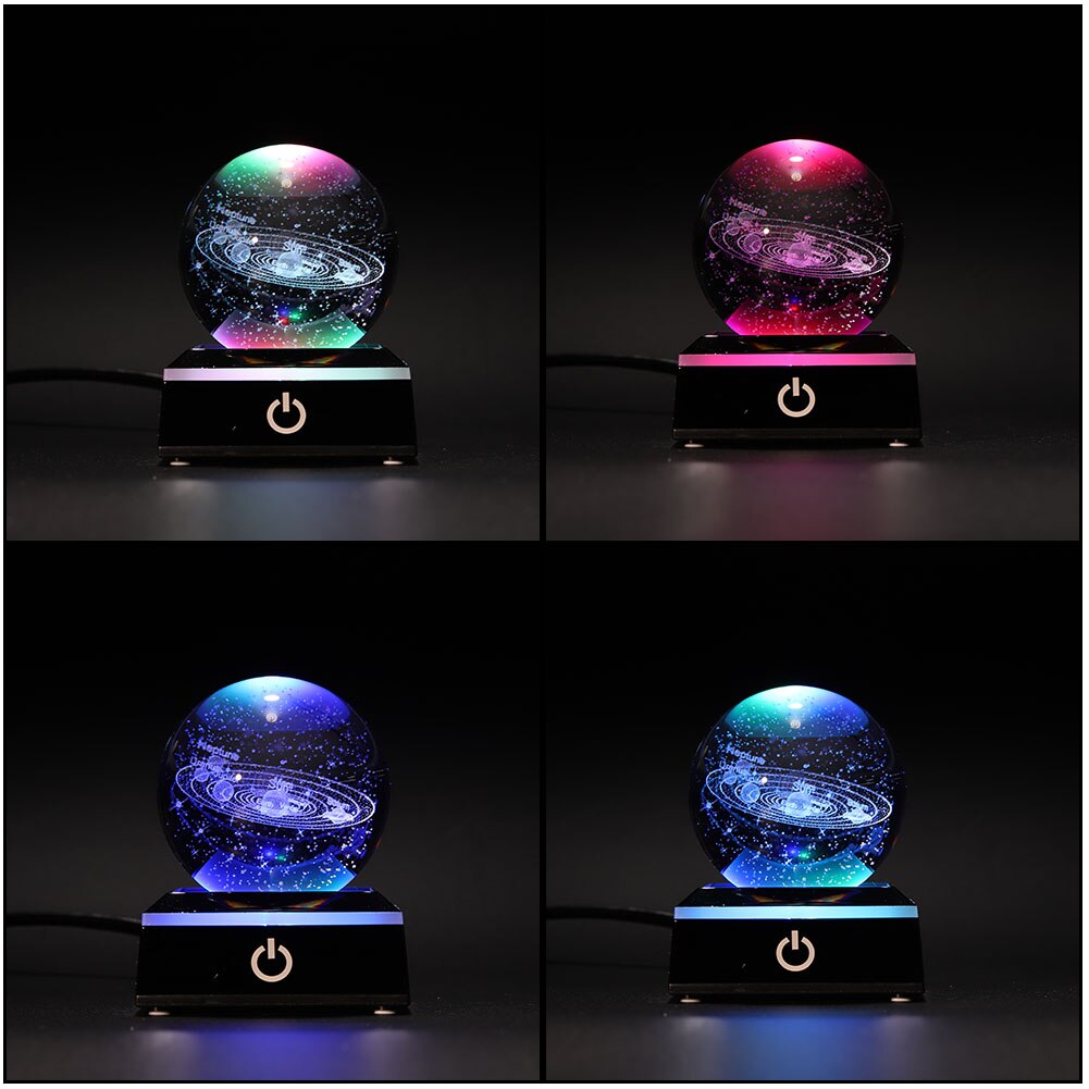 Crystal Ball Solar System Sun System Ball with LED Light Planets Constellation Ornaments Collection Home Decor