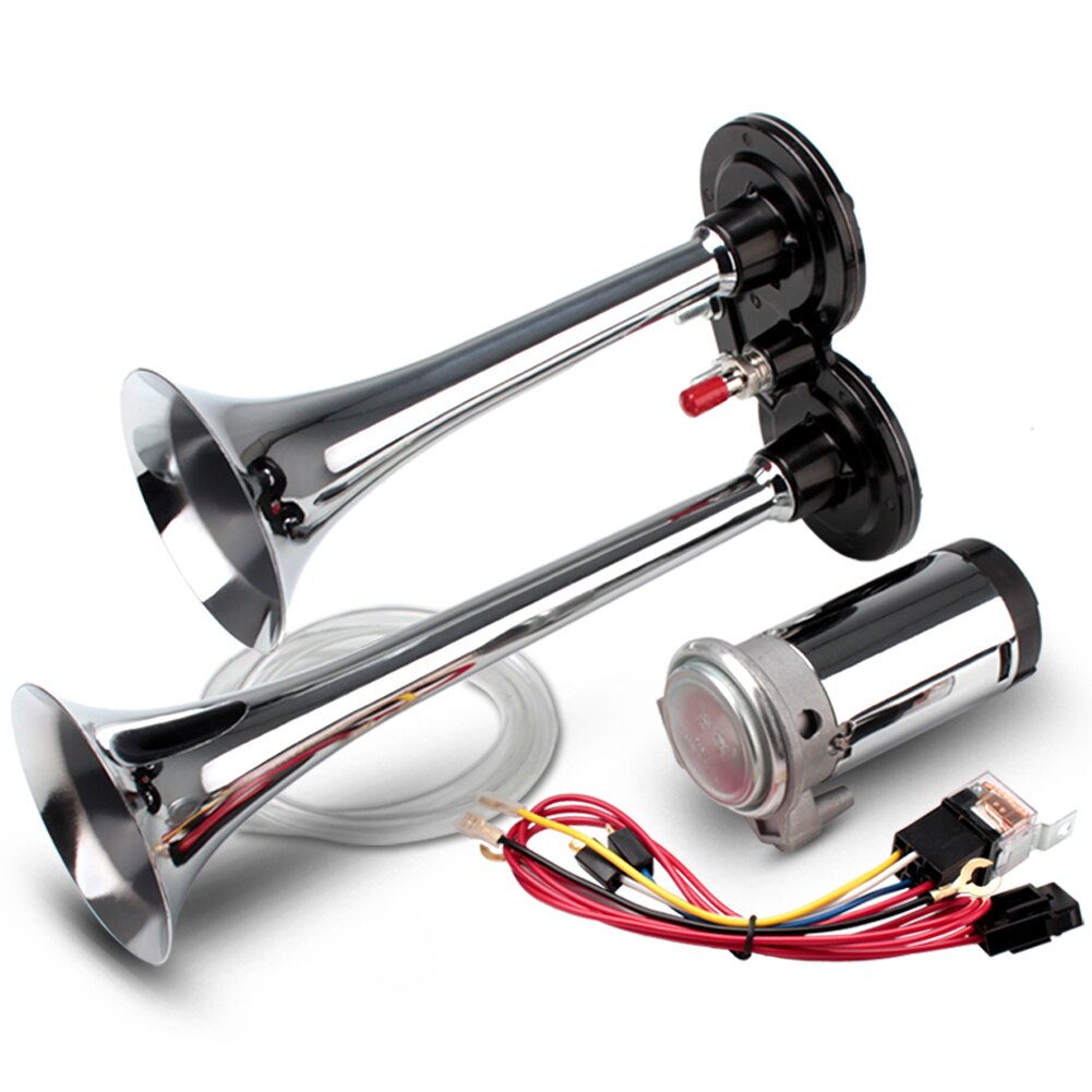 FARBIN 12V/24V 150db Super Loud Air Horn Chrome Zinc Dual Trumpet with Compressor